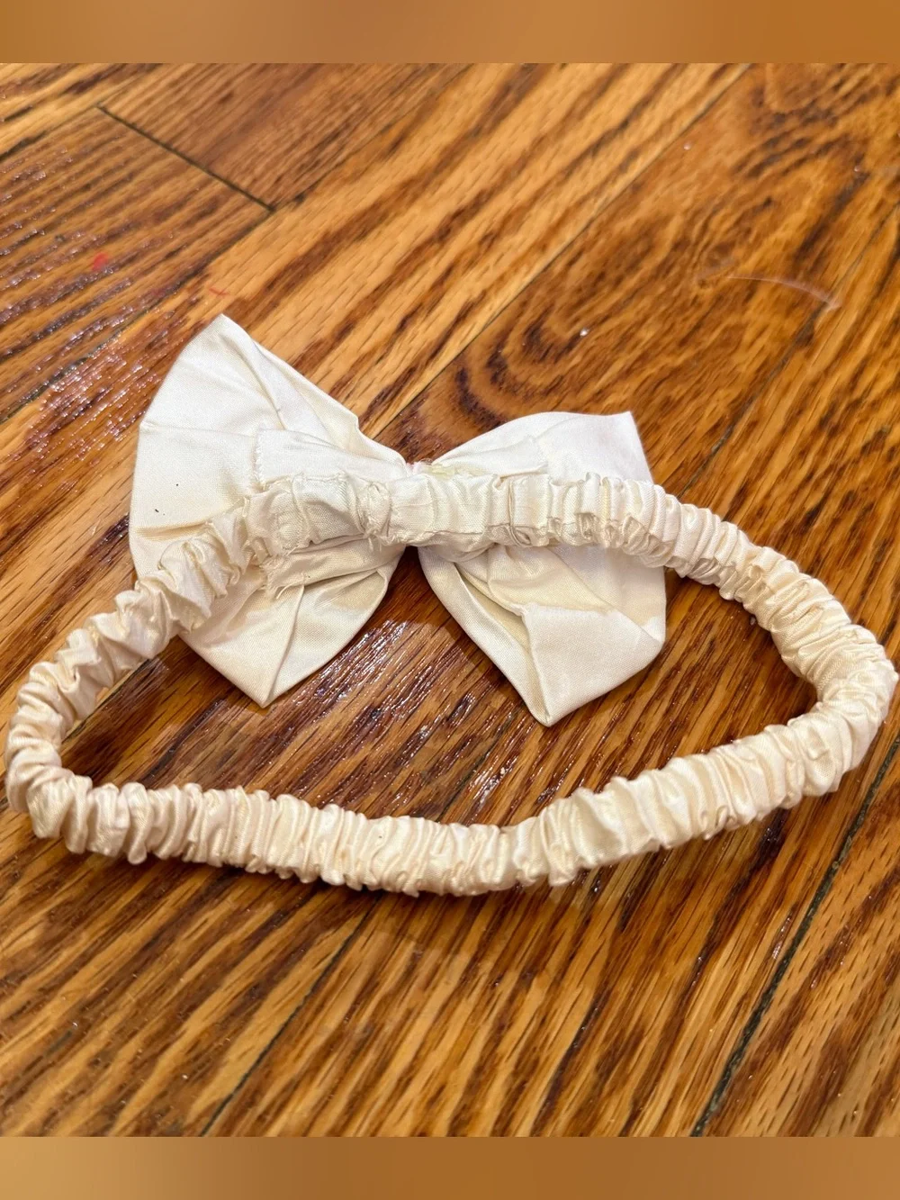 Kids Satin Bow Headband in Cream